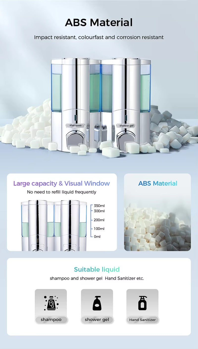 SVAVO V-5102 雙格手動皂液器 - 2×350ml 壁掛式 酒店專用 白 / 鉻色可選