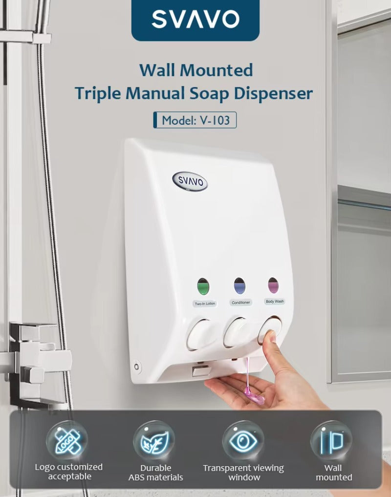 SVAVO V-103 三格觸控式液體皂液器 - 3×400ml 壁掛式 白色 ABS 材質