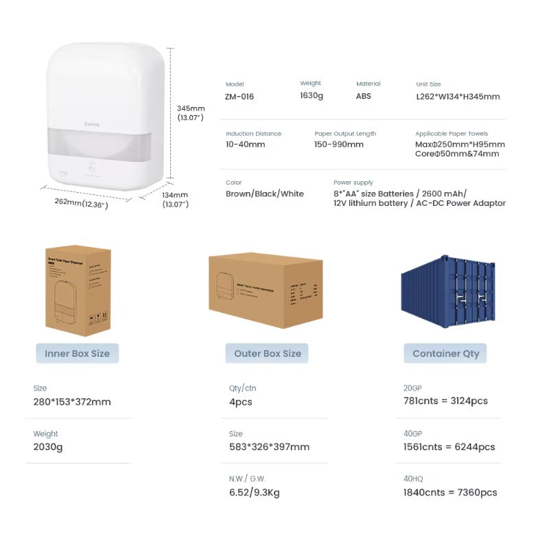 SVAVO ZM-016 壁掛式感應自動切斷衛生紙分配器 - ABS 材質 現代款 多色可選