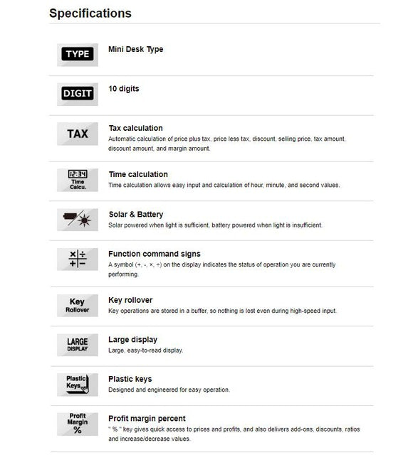 Casio MS-7UC 綠色 10 位辦公室系列計算器