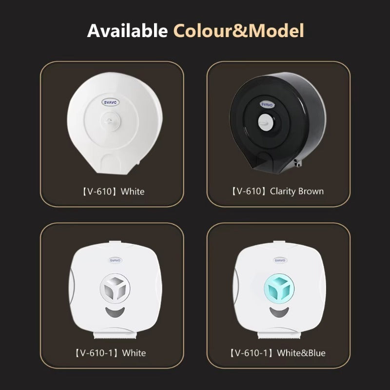 SVAVO V-610-1 商用浴室大卷紙架 - 壁掛式 現代款 白 / 白 + 藍兩色可選