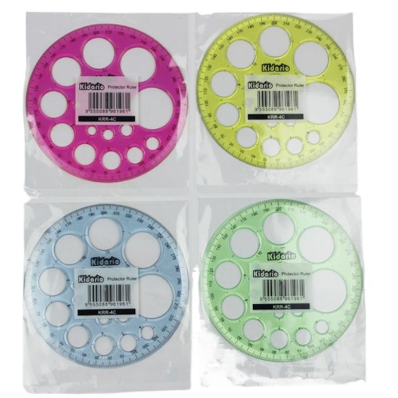 Kidario 4T/4C 圓尺量角器 | KRR-4T 透明款 / KRR-4C 彩色款 360° 幾何畫圖尺