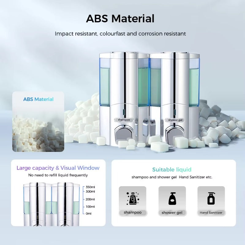 SVAVO V-5102 雙格手動皂液器 - 2×350ml 壁掛式 酒店專用 白 / 鉻色可選