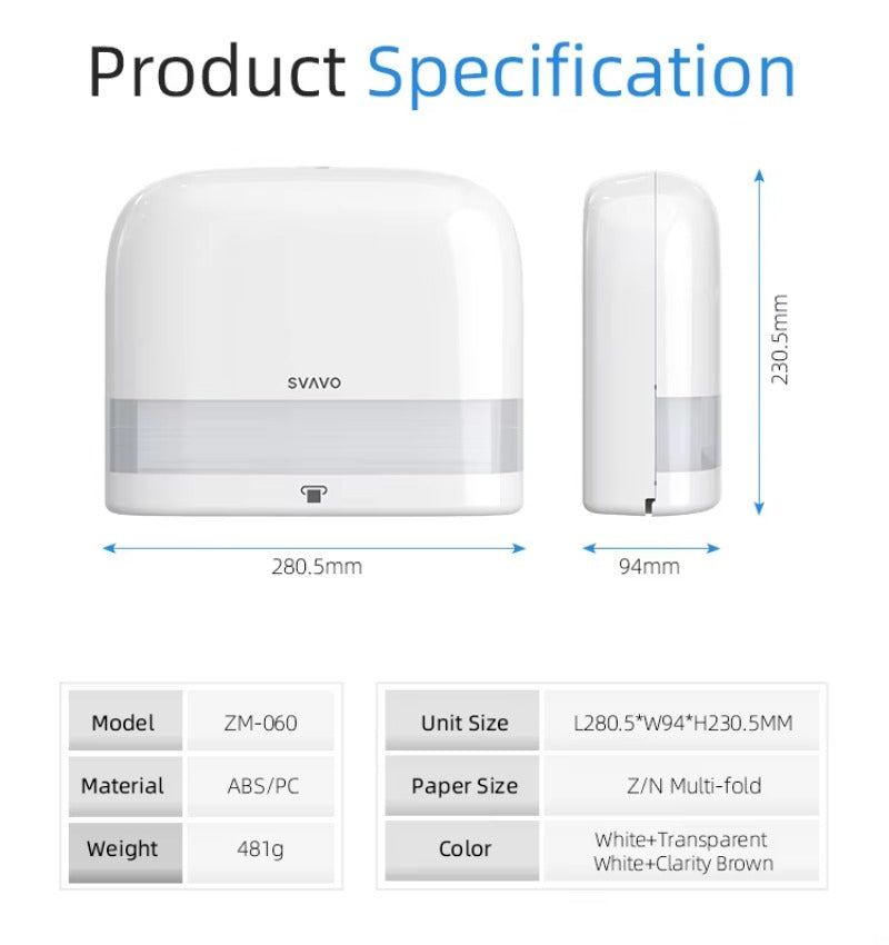 SVAVO ZM-060 壁掛式商用浴室多摺紙巾架 - ABS 材質 現代奢華款 多色可選