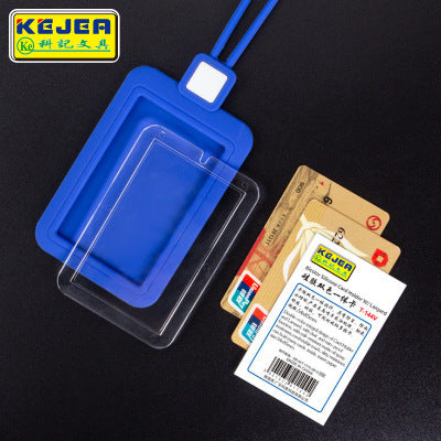 KEJEA T-144 矽膠證件套連掛繩 單透視窗橫豎款 員工胸牌身份證交通卡套