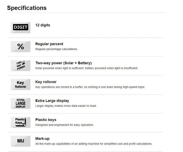 Casio MX-12B 黑色商店貿易計算器 12 位