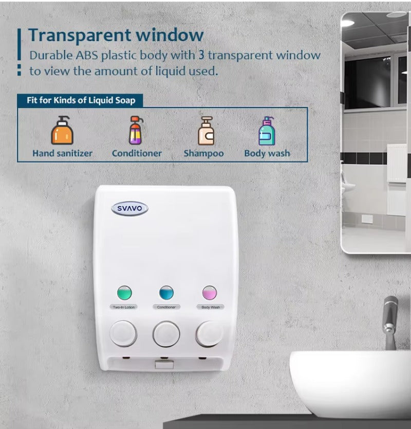 SVAVO V-103 三格觸控式液體皂液器 - 3×400ml 壁掛式 白色 ABS 材質
