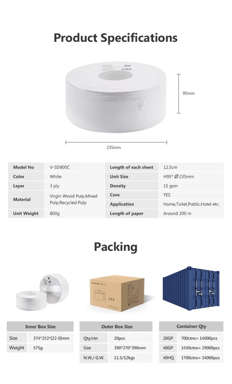 SVAVO V - SD800C 有芯衛生紙 - 高品質多材質選擇