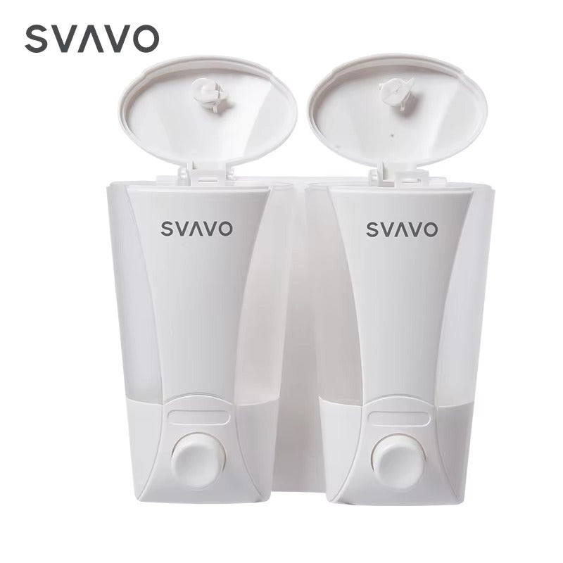 SVAVO V-4701-2 雙格手動皂液器 - 2×200ml 壁掛式 洗髮露 / 皂液通用 白 / 鉻色可選