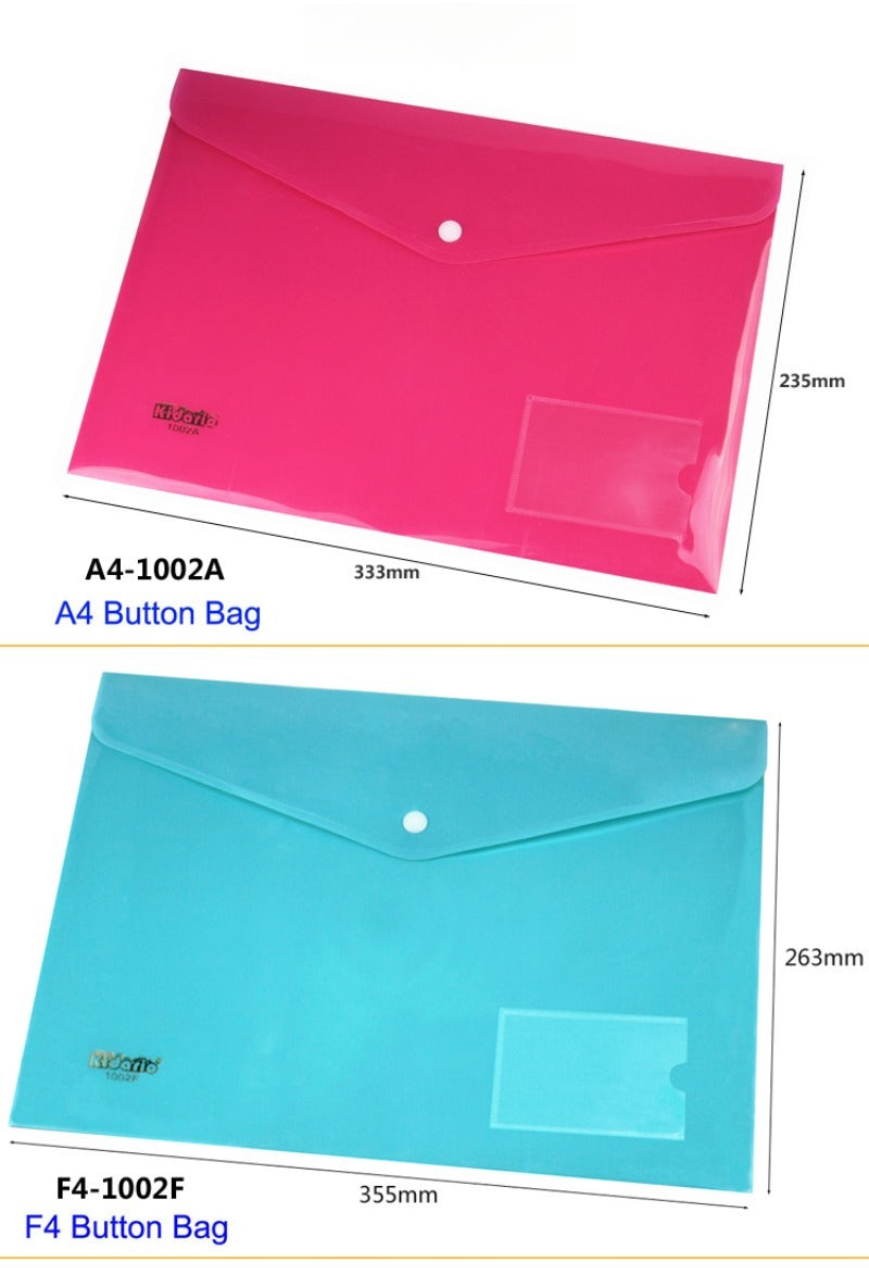 Kidario 1002A/1002F 橫式彩色按扣文件袋 A4/F4 PP 防水收納袋