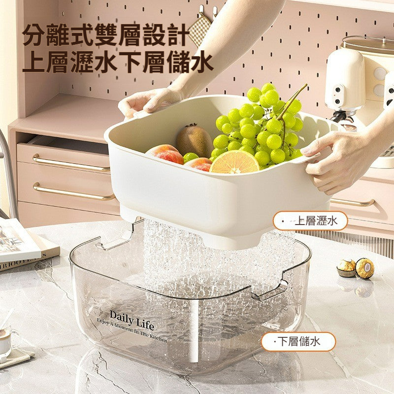 雙層瀝水籃｜廚房大容洗菜洗水果瀝水籃 高顏值瀝水盤 屋企廚房必備