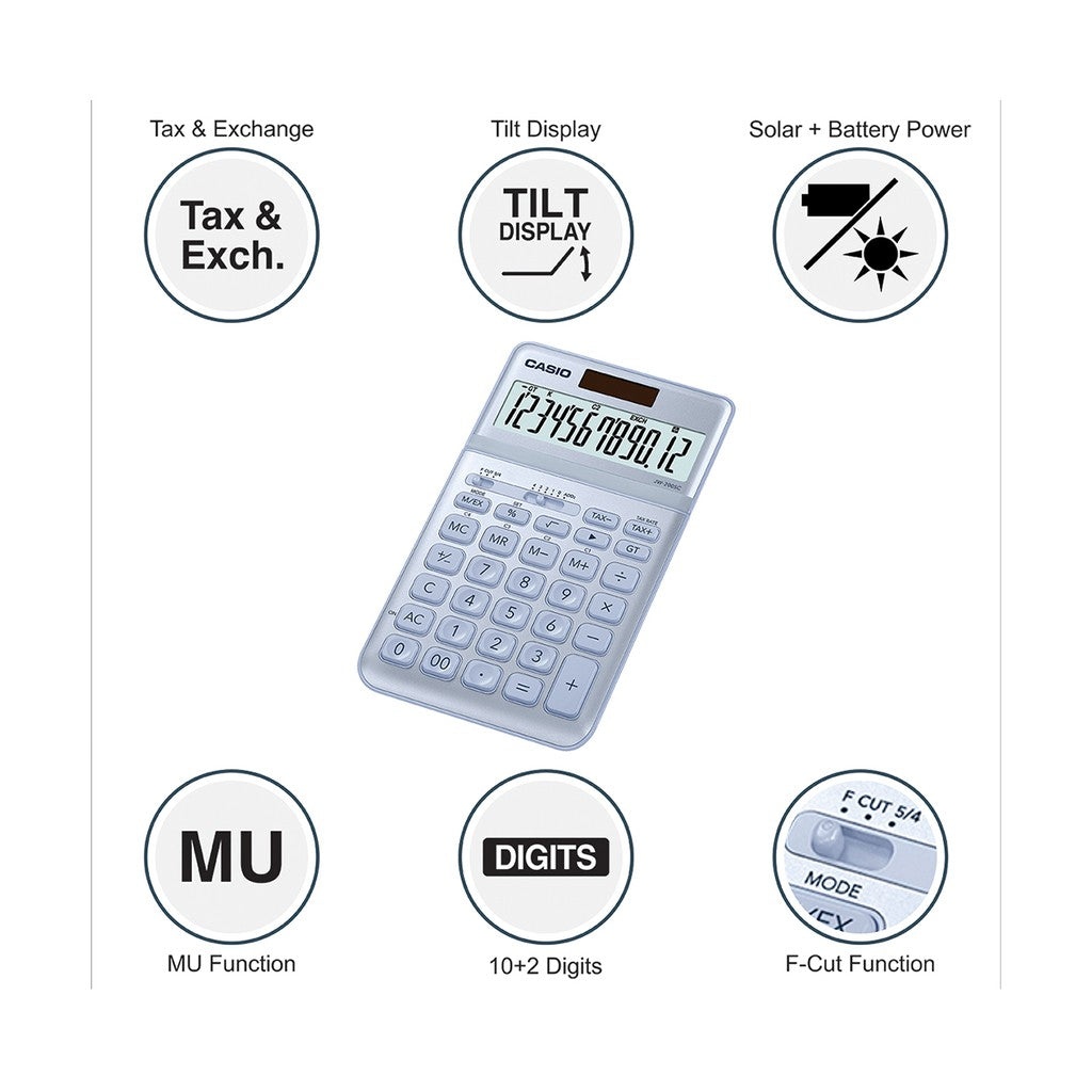 Casio JW-200SC 藍色時尚系列 12 位金屬辦公計算器