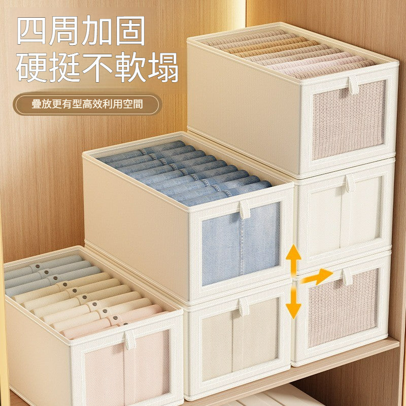 牛津布帶蓋可視窗收納箱｜特大號衣物整理箱 臥室衫褲防塵儲物盒 屋企衣櫃慳位神器