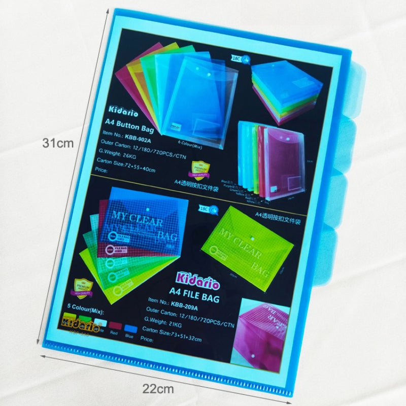 Kidario KSF-356 A4 透明 L 形 4 頁 3 格分類夾 PP 18C 厚度