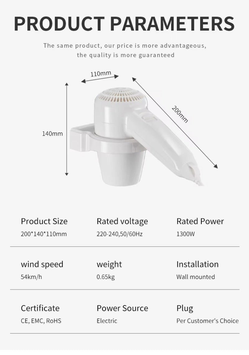 FALIN FL-2110 壁掛式電動吹風機 - 1300W 直流馬達 防熱 + 安全切斷