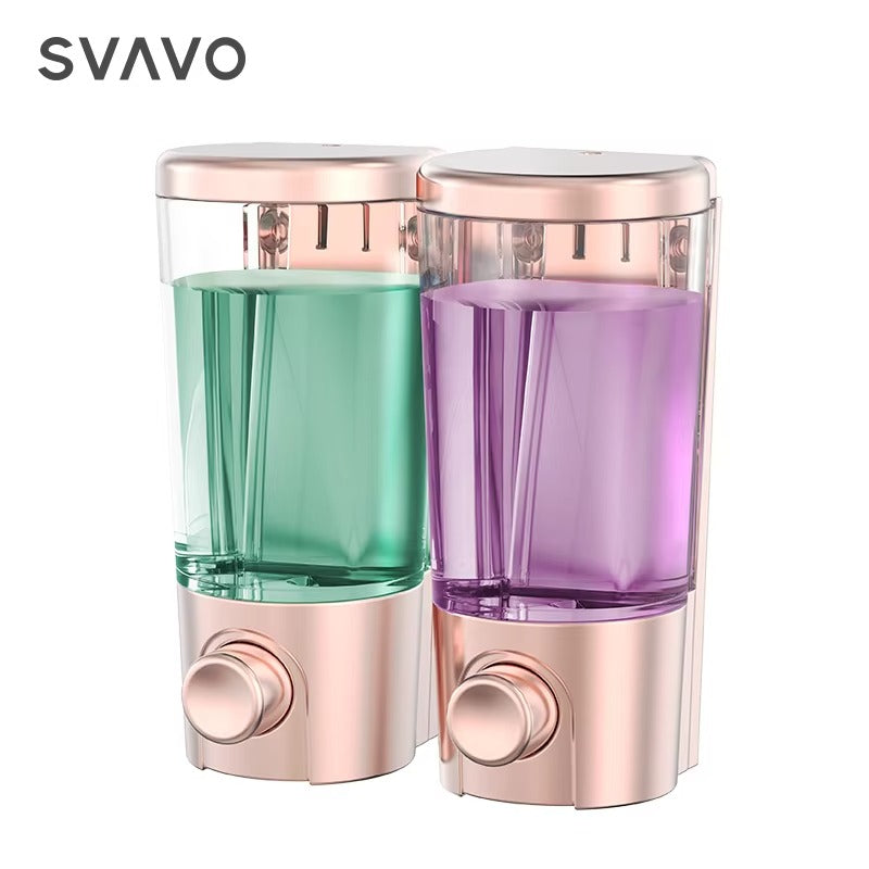 SVAVO V-9102 雙格手動皂液器 - 2×400ml 壁掛式 底部按壓 白 / 鉻色可選