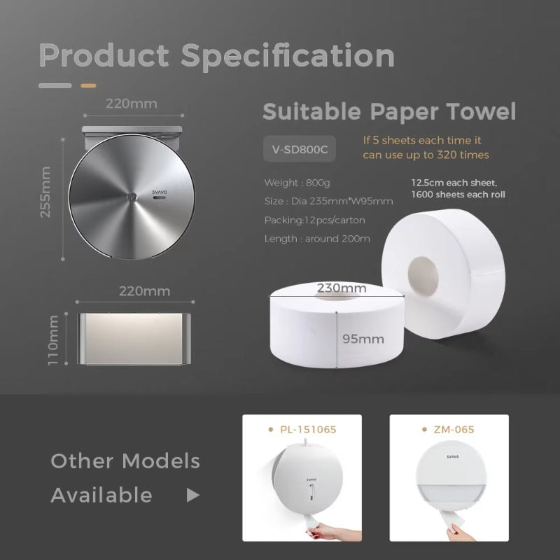 SVAVO SSS-TPD065-S 壁掛式商用不鏽鋼衛生紙分配器 - 現代奢華款