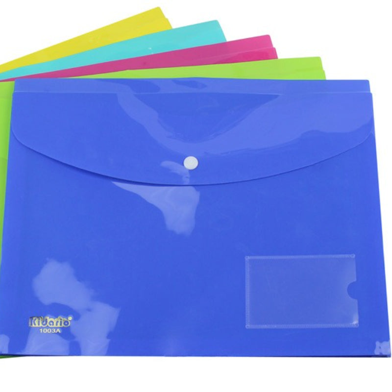 Kidario 橫式實色按扣文件袋 KBB-1003A 防水 PP 收納袋 A4/F4