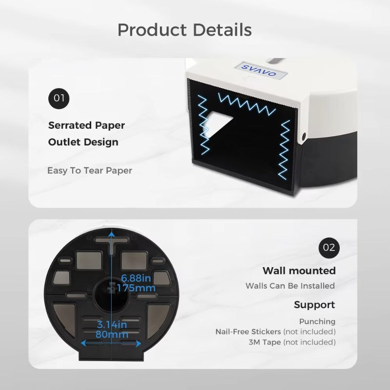 SVAVO V-TH10 壁掛式商用浴室超大卷衛生紙分配器 - ABS 塑料材質