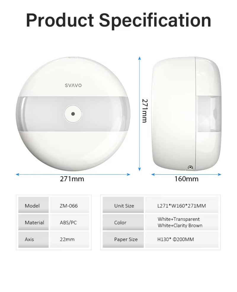 SVAVO ZM-066 壁掛式商用浴室大卷衛生紙架 - ABS 材質 現代簡約款 多色可選