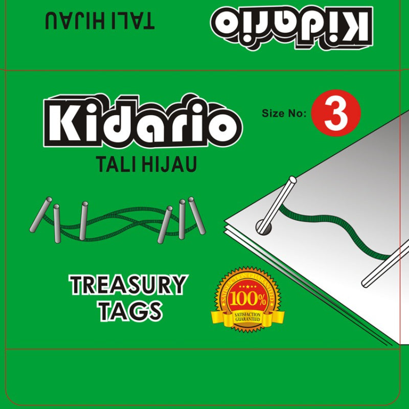 Kidario Treasury Tag 綠帶青繩 | 銀色頭 3-12 寸 80 條裝 多尺寸可選