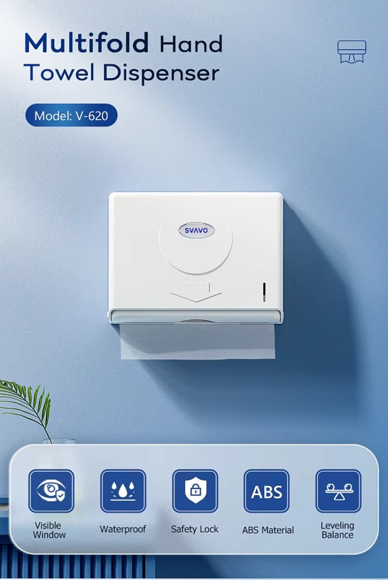 SVAVO V-620 商用浴室多摺紙巾架 - 壁掛式 白 / 透明棕兩色可選