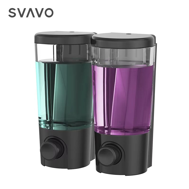 SVAVO V-9102 雙格手動皂液器 - 2×400ml 壁掛式 底部按壓 白 / 鉻色可選