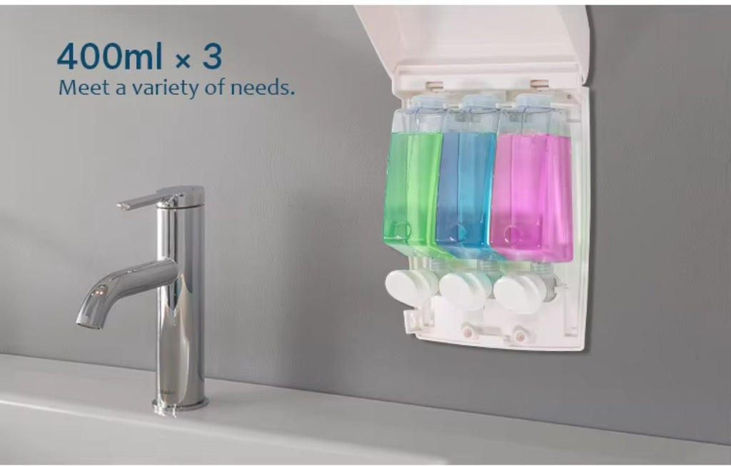 SVAVO V-103 三格觸控式液體皂液器 - 3×400ml 壁掛式 白色 ABS 材質
