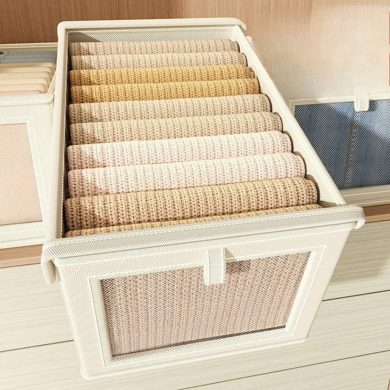 牛津布帶蓋可視窗收納箱｜特大號衣物整理箱 臥室衫褲防塵儲物盒 屋企衣櫃慳位神器