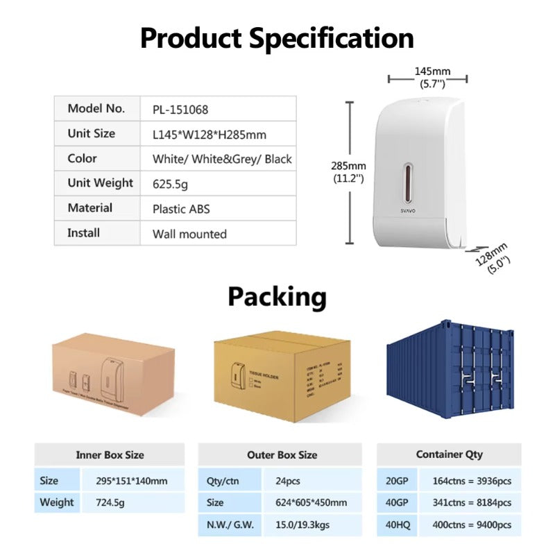SVAVO PL-151068 壁掛式紙巾架 - ABS 材質 現代奢華風 白 / 白灰 / 黑色可選