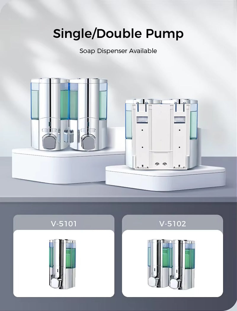 SVAVO V-5102 雙格手動皂液器 - 2×350ml 壁掛式 酒店專用 白 / 鉻色可選