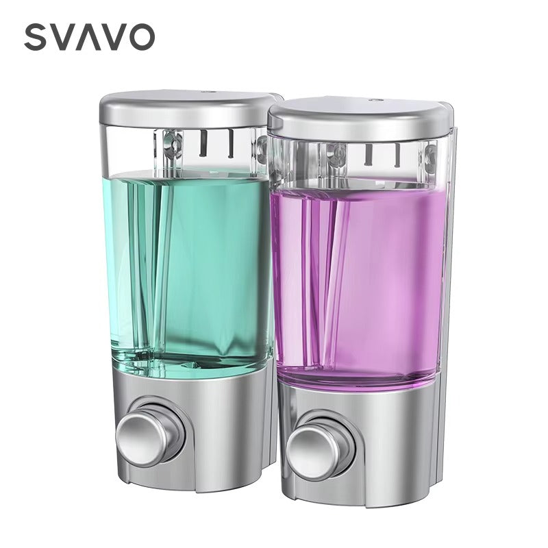 SVAVO V-9102 雙格手動皂液器 - 2×400ml 壁掛式 底部按壓 白 / 鉻色可選