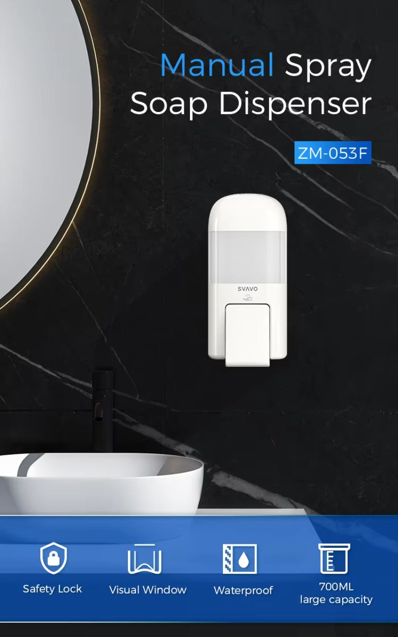 SVAVO ZM-053F 手動噴霧皂液器 - 700ml 壁掛式 商用款 白 / 透明棕兩色可選