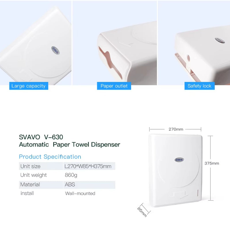 SVAVO V-630 壁掛式擦手紙分配器 - Z 型摺紙專用 現代款 白 / 透明棕可選
