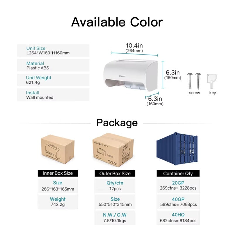 SVAVO PL - 151067 壁掛式雙卷紙巾架 - ABS 塑料 現代簡約風 多色可選