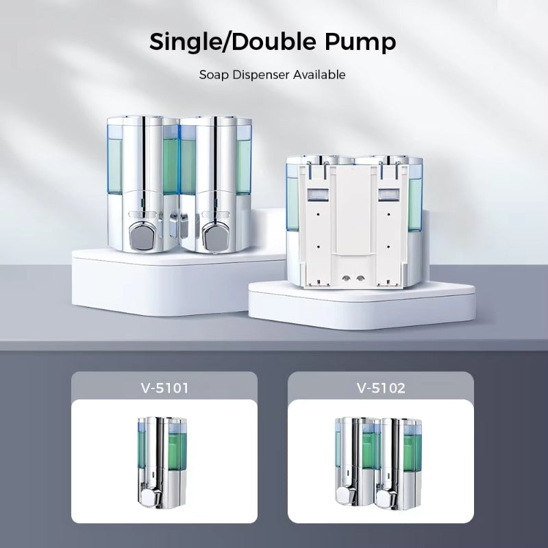 SVAVO V-5102 雙格手動皂液器 - 2×350ml 壁掛式 酒店專用 白 / 鉻色可選