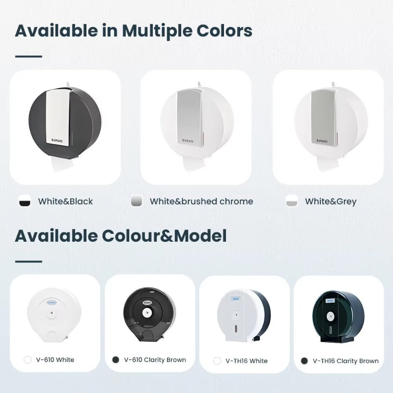 SVAVO VX785 壁掛式大卷紙巾分配器 - ABS 材質 現代款 白 / 白灰 / 黑色可選（手紙 / 小卷紙兩用）