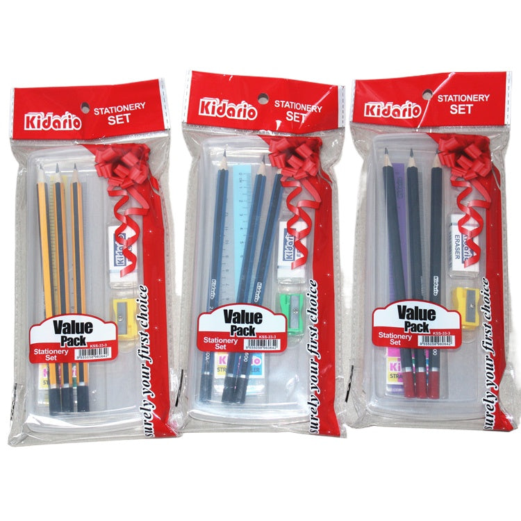 Kidario 7 件文具套裝 | KSS33-3-1500/1600/2000 學生必備 鉛筆削筆機橡皮擦組合