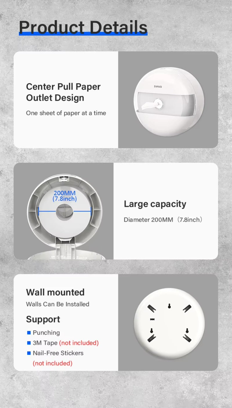 SVAVO ZM-066 壁掛式商用浴室大卷衛生紙架 - ABS 材質 現代簡約款 多色可選