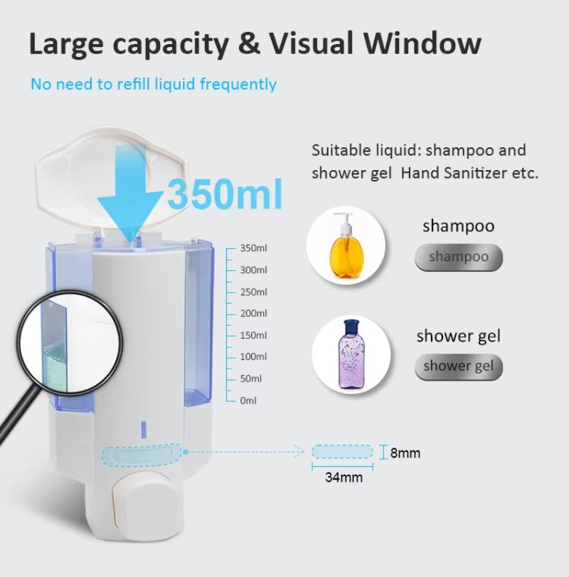 SVAVO V-6101 手動皂液器 - 350ml 壁掛式 洗髮露 / 沐浴露通用 白 / 鉻色可選
