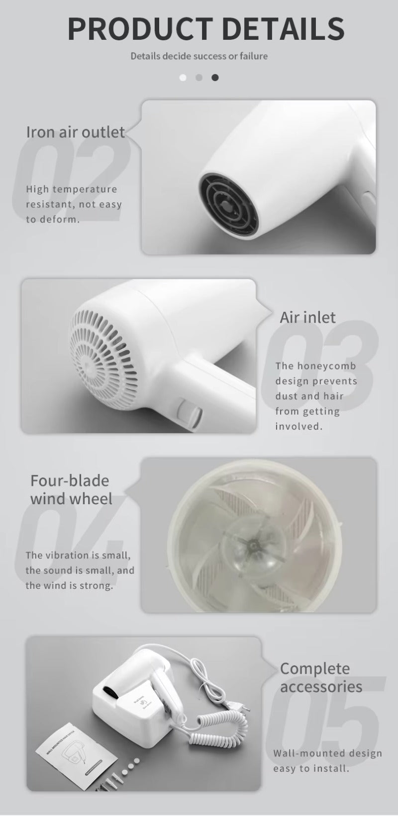 FALIN FL-2101 壁掛式電動吹風機 - 1300W 直流馬達 2 檔調速 集風嘴