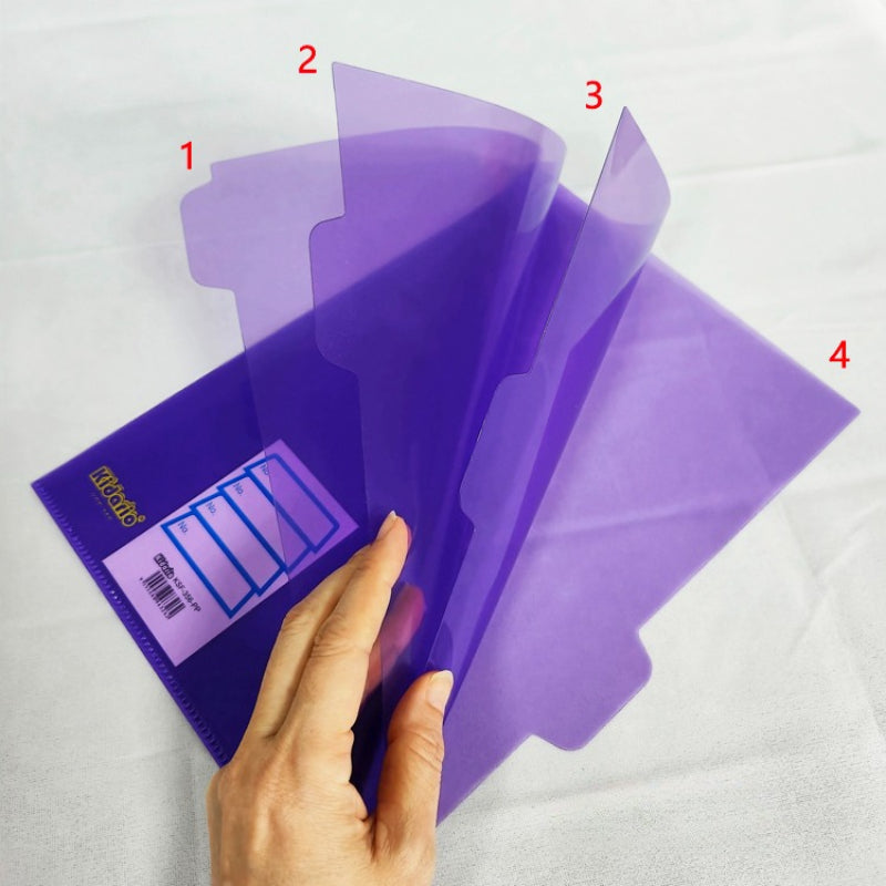 Kidario KSF-356 A4 透明 L 形 4 頁 3 格分類夾 PP 18C 厚度