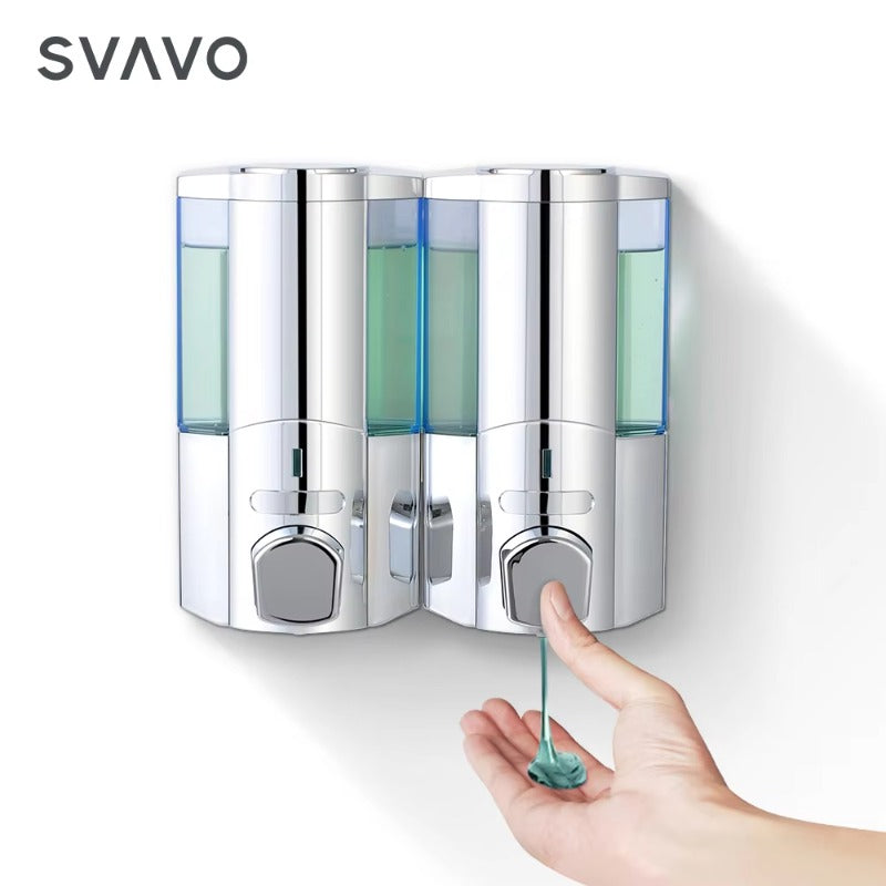 SVAVO V-5102 雙格手動皂液器 - 2×350ml 壁掛式 酒店專用 白 / 鉻色可選