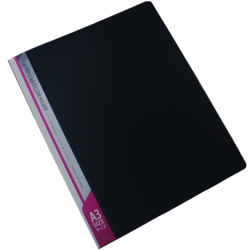 Kidario A3 四孔資料冊 KCH-3113 黑色 PP 磨砂封面 可替換內芯 10 頁超透內頁 活頁收納夾