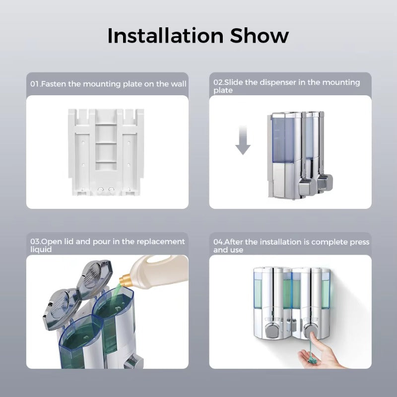 SVAVO V-5102 雙格手動皂液器 - 2×350ml 壁掛式 酒店專用 白 / 鉻色可選