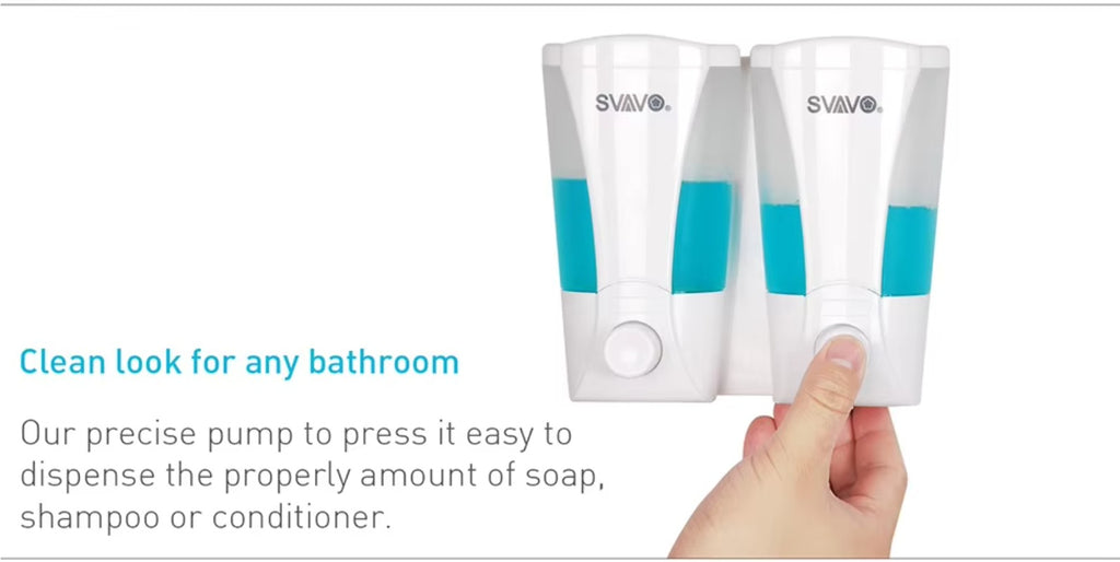 SVAVO V-4701-2 雙格手動皂液器 - 2×200ml 壁掛式 洗髮露 / 皂液通用 白 / 鉻色可選