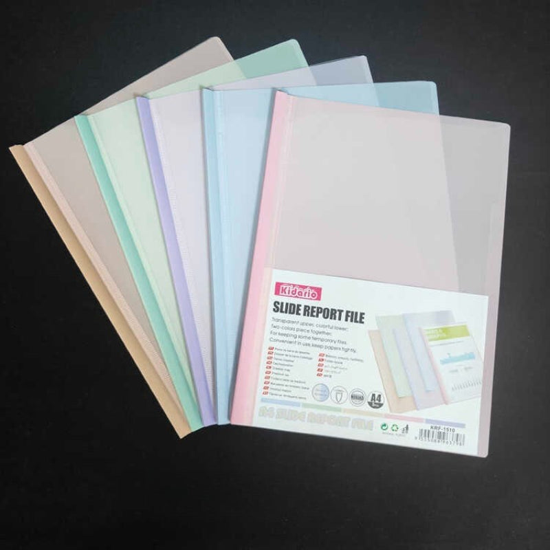 Kidario A4 雙色抽杆夾 KRF-1510 莫蘭迪色系 18C PP 材質 5 色混裝 文件整理夾