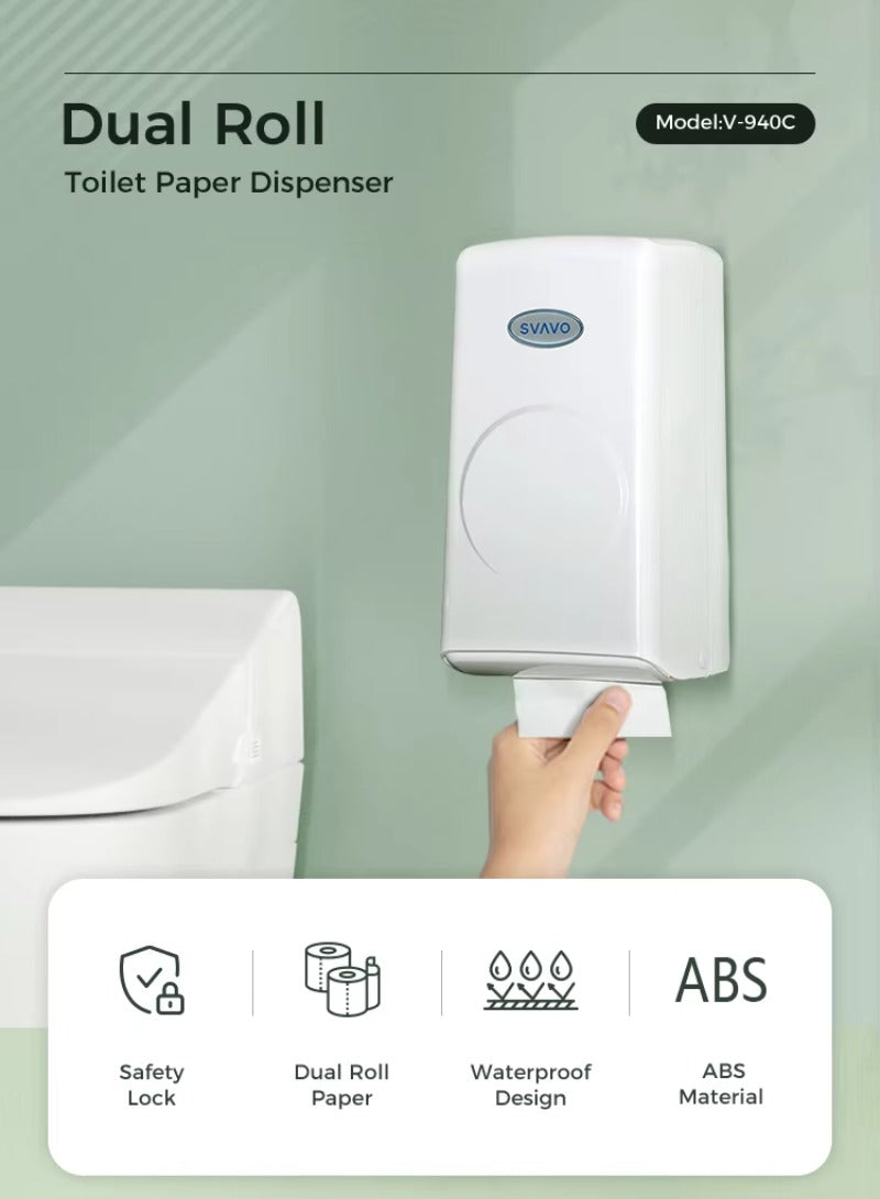 SVAVO V-940C 壁掛式卷紙盒分配器 - ABS 材質 現代款 白 / 白 + 透明棕可選（手紙 / 小卷紙兩用）