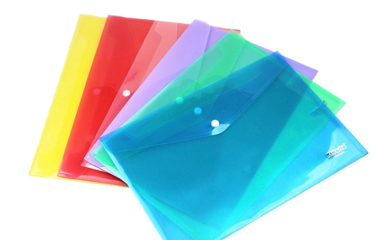 Kidario 803A-18C A4 橫式透明按扣彩色文件袋