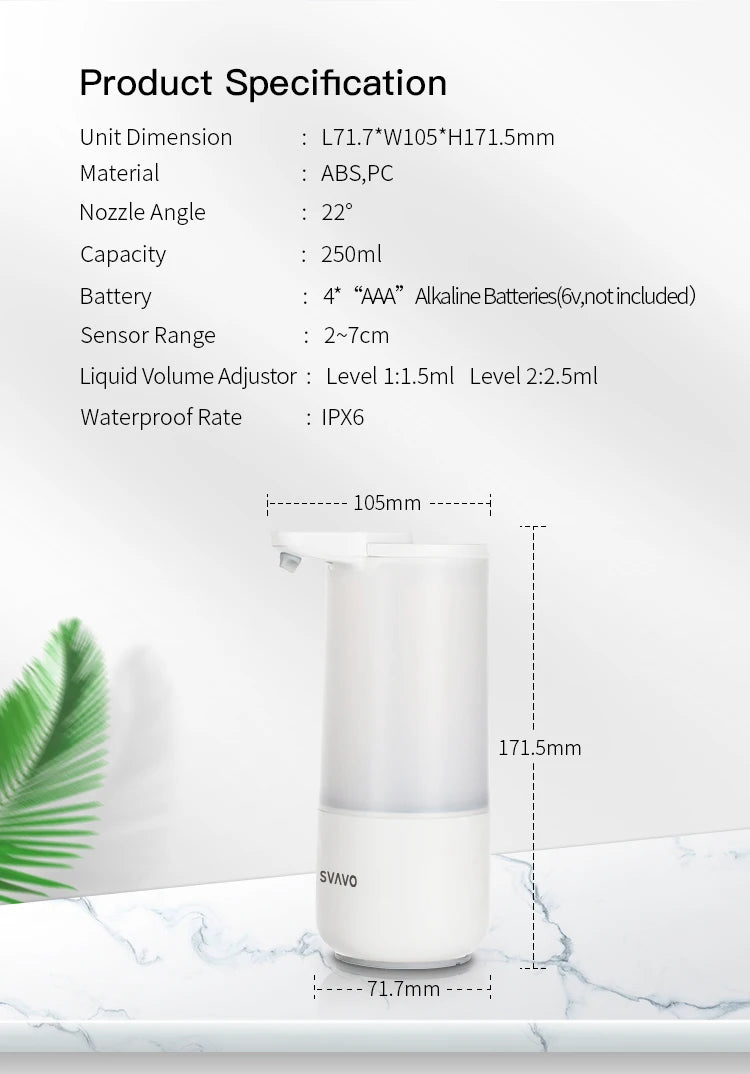 SVAVO V - 475 自動護膚浴室皁液器 - 250ml 多色可選